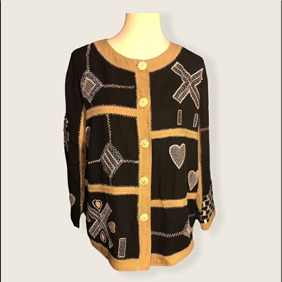 Flax Allure Dress shacket type embroidered patchwork womens top - Picture 2 of 13